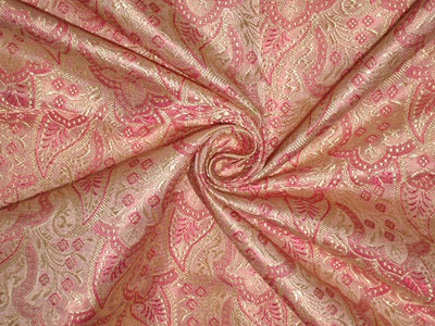 SILK BROCADE FABRIC Gold, Pink & Baby Pink color 44" wide BRO160[5]