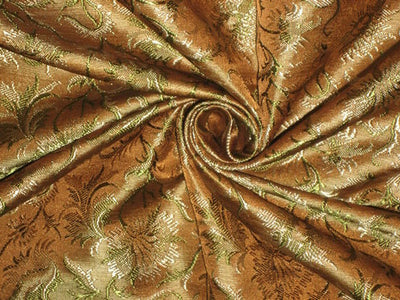 Silk Brocade fabric Golden Brown & Green color 44" wide BRO162[5]