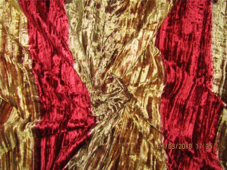 100% Crushed Velvet Gold x Red Discharge Print Fabric ~ 58&quot; wide