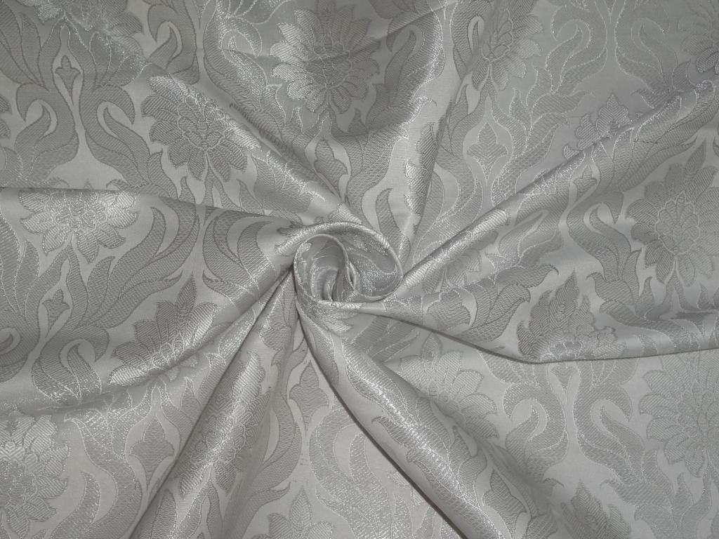 SILK BROCADE FABRIC Ivory & Metallic Silver 44" wide BRO138[5]