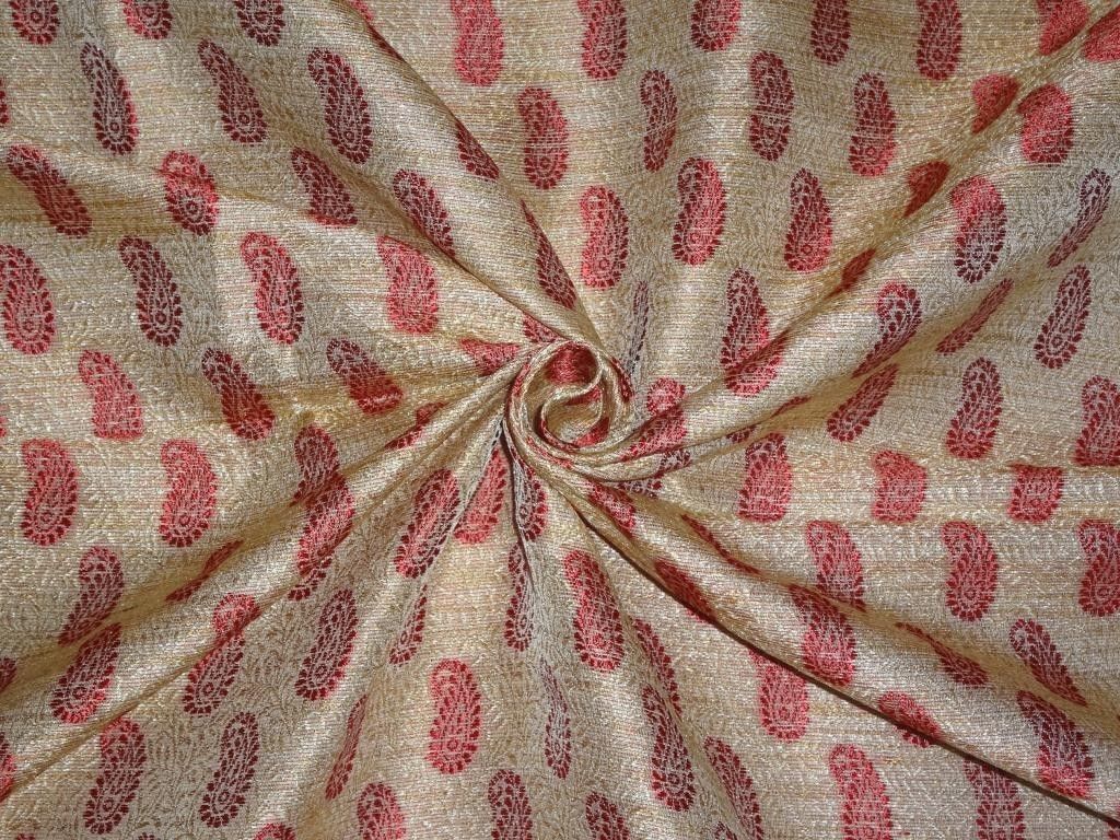 SILK Brocade Fabric Light Gold & Red color 44" WIDE BRO360[1]
