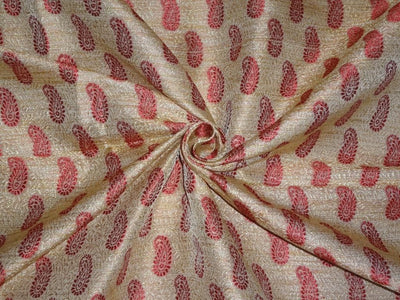 SILK Brocade Fabric Light Gold & Red color 44" WIDE BRO360[1]