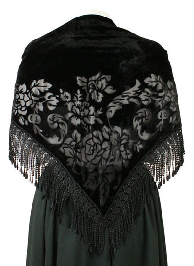 Black Devore Polyester Viscose Burnout Velvet fabric ~ 44&quot; wide. [10216]