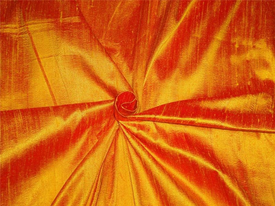 100% PURE SILK DUPION FABRIC YELLOW X RED colour 54" wide WITH SLUBS MM68[4]