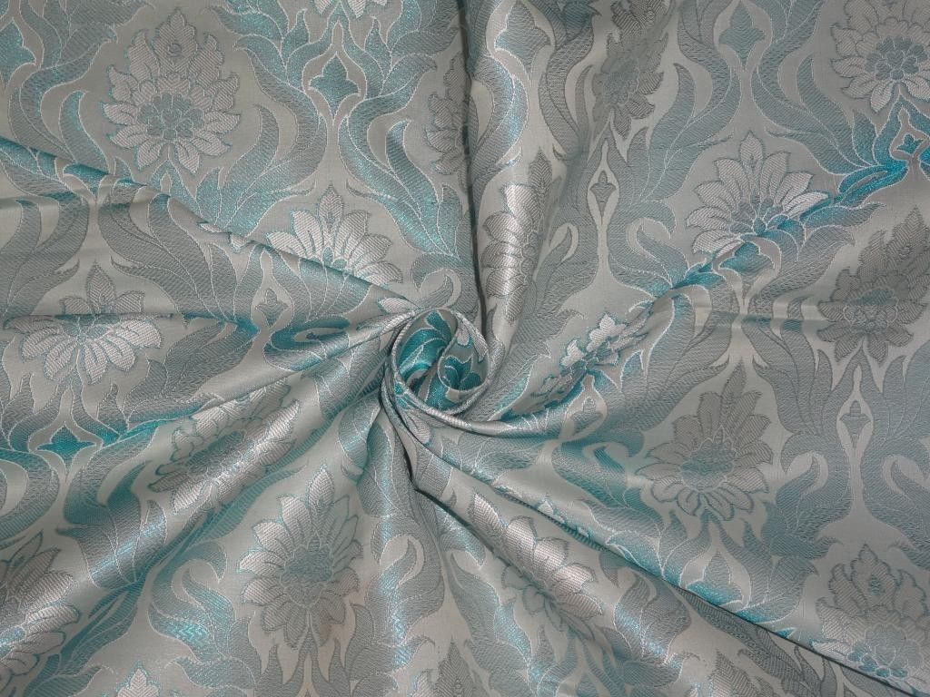 SILK BROCADE FABRIC Light Blue & Metallic Blue 44" wide BRO358[3]