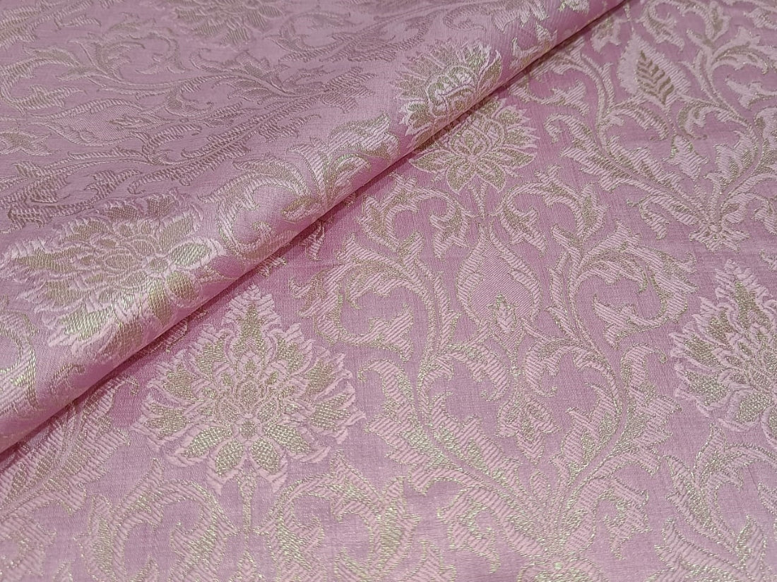 Brocade pink x metalic gold fabric 44" wide ~ BRO828