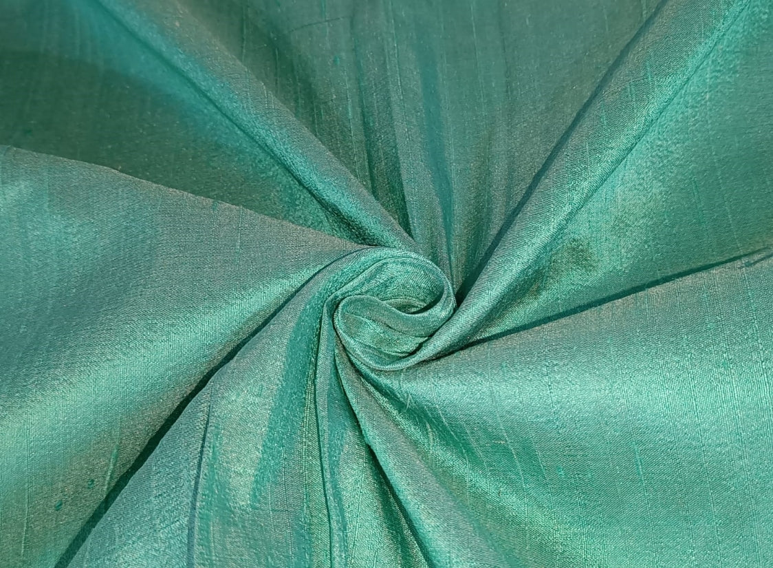 100% PURE SILK DUPIONI FABRIC GREEN X IVORY 54