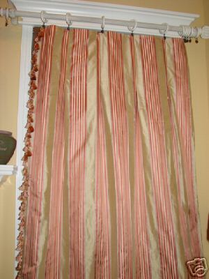 custom made dupioni drapes with satin stripes - The Fabric Factory