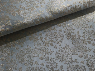 Brocade fabric powder blue x metallic gold floral 44&quot; wide