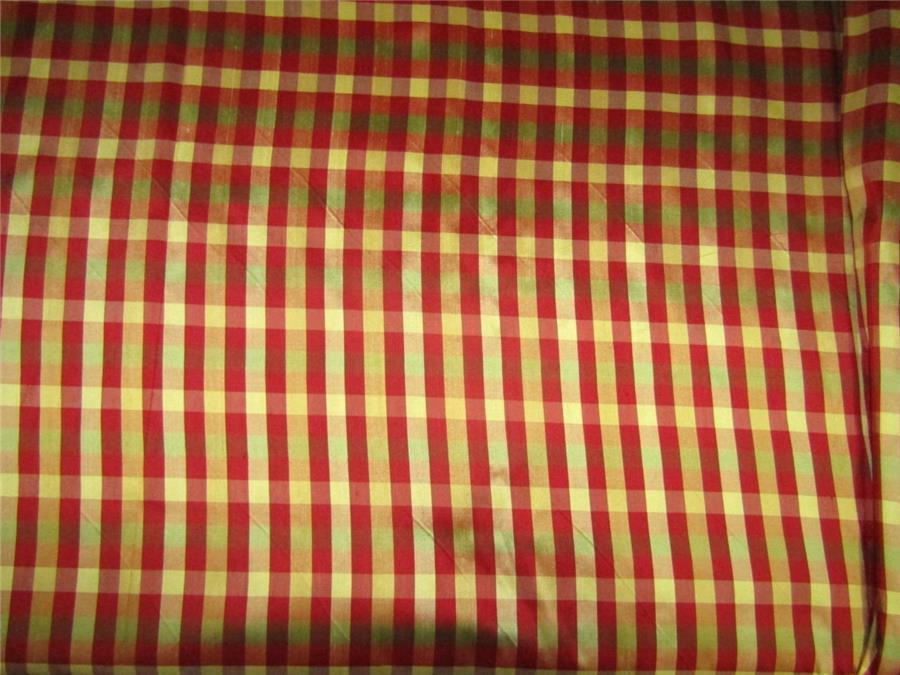 100% Silk Dupioni red x yellow x green plaids Fabric 54'' wide DUP#C95[2]