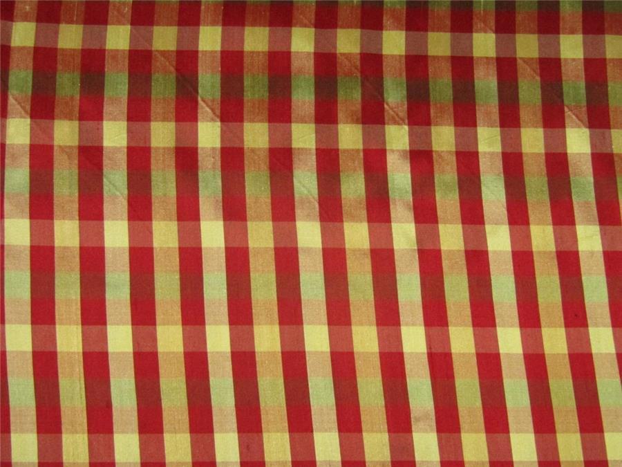 100% Silk Dupioni red x yellow x green plaids Fabric 54'' wide DUP#C95[2]