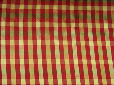 100% Silk Dupioni red x yellow x green plaids Fabric 54'' wide DUP#C95[2]