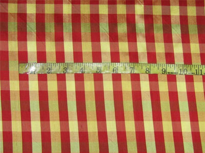 100% Silk Dupioni red x yellow x green plaids Fabric 54'' wide DUP#C95[2]