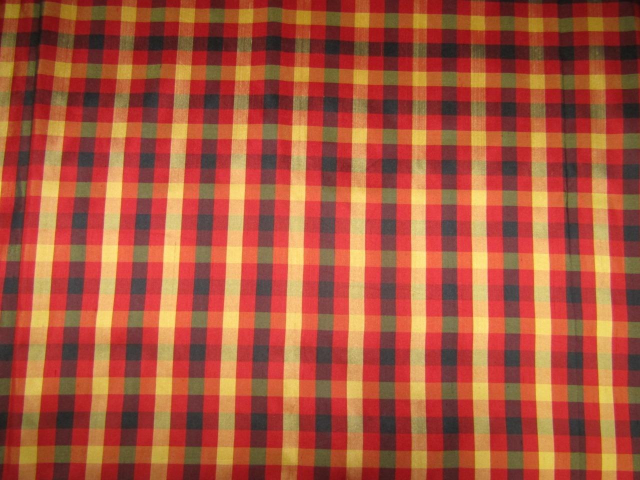 100% Silk Dupioni red x black x gold plaids Fabric 54'' width DUP#C95[1]