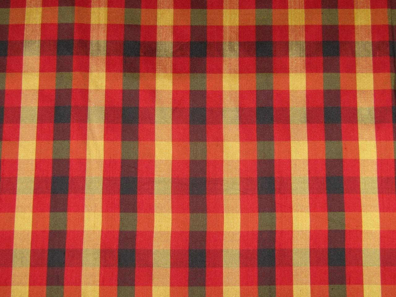 100% Silk Dupioni red x black x gold plaids Fabric 54'' width DUP#C95[1]