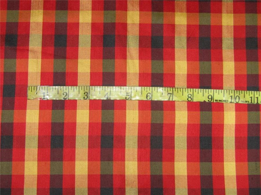 100% Silk Dupioni red x black x gold plaids Fabric 54'' width DUP#C95[1]