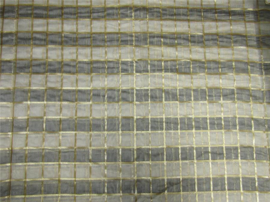 silk chanderi Brocade fabric plaids grey/ivory/gold 44" wide [8944]