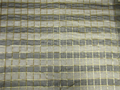silk chanderi Brocade fabric plaids grey/ivory/gold 44" wide [8944]
