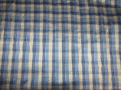 100% Silk Dupioni Fabric plaids dark ivory x blue color 54'' wide DUP#C97[2]