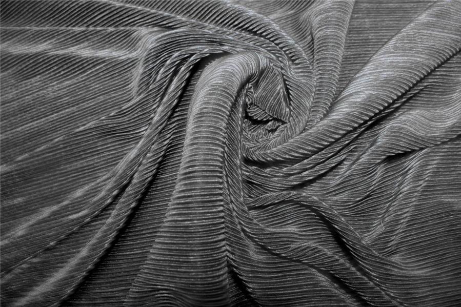 Charcoal Grey color crushed polyester pleated satin fabric ~ 59'' wide