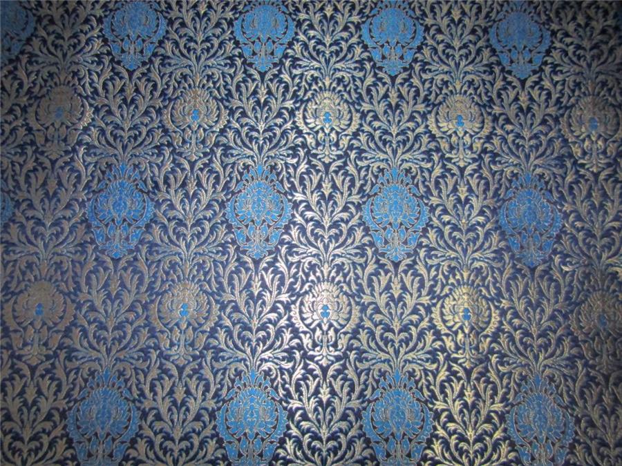 Heavy Brocade fabric Ink blue and metallic gold color 36&quot;wide