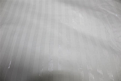 White heavy cotton fabric with Silver color stripe lurex weave 44" wide [9140]