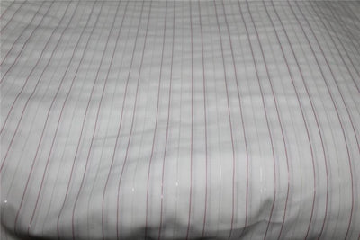 White heavy cotton fabric with pink x Silver color stripe lurex weave 44'' wide [9142]