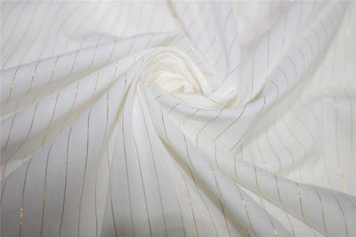 White heavy cotton fabric with gold color stripe lurex weave 44'' wide [9143]