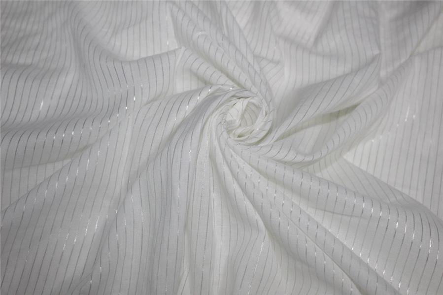 White heavy cotton fabric silver color stripe lurex weave 44'' wide [9145]