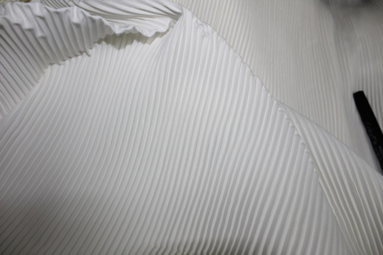 Off White color Polyester Pleated Fabric ~ 58'' Wide