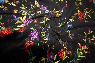 SILK Georgette Embroidered Neon Pink/Blue /Brown color 44" wide [9230/12392/93/94/9239]