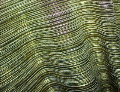 Green x Gold Lurex Pleated Fabric ~ 58'' wide
