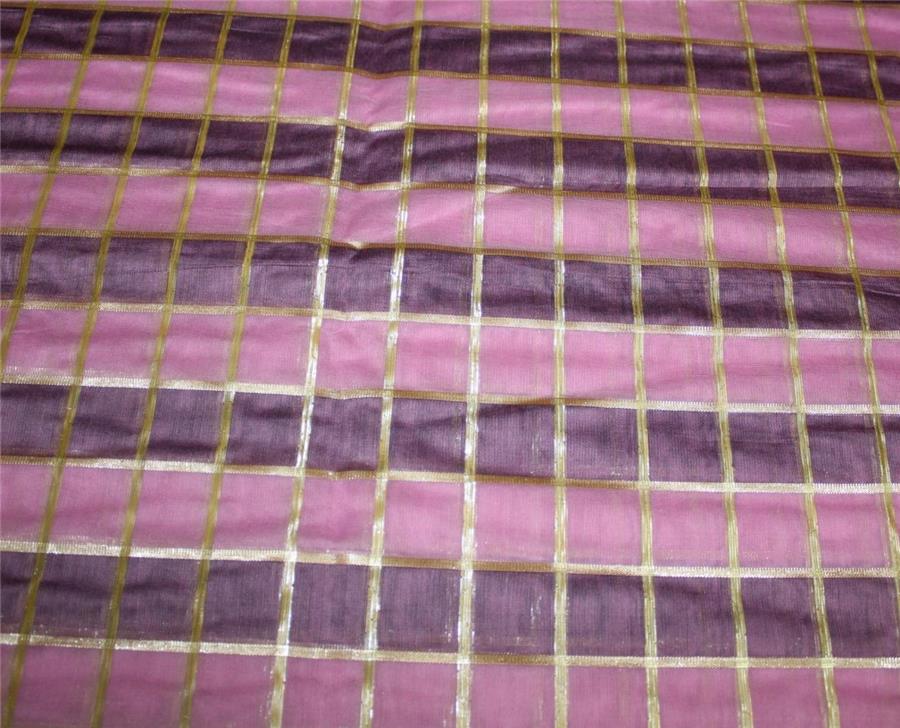 cotton chanderi fabric plaids shade of pink &amp; metallic gold 44&quot; wide
