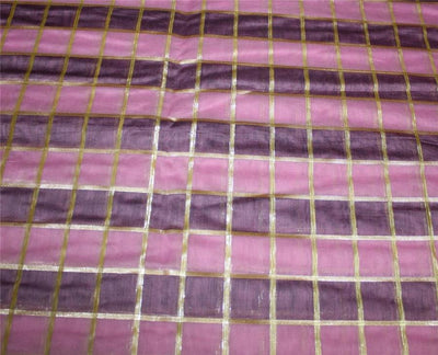 cotton chanderi fabric plaids shade of pink &amp; metallic gold 44&quot; wide
