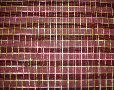cotton chanderi fabric plaids shade of maroon X metallic gold 44&quot; wide
