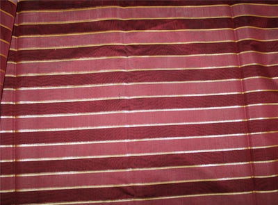 cotton chanderi fabric stripe shade of maroon &amp; metallic gold 44&quot; wide