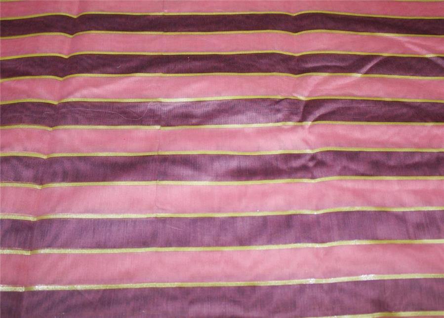cotton chanderi fabric stripe shade of pink &amp; metallic gold 44&quot; wide