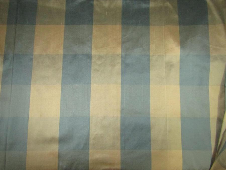 100% Silk dupioni fabric plaids blue x cream color 54" wide DUP#C96