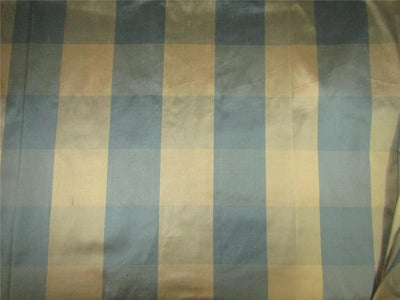 100% Silk dupioni fabric plaids blue x cream color 54" wide DUP#C96