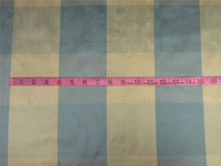 100% Silk dupioni fabric plaids blue x cream color 54" wide DUP#C96