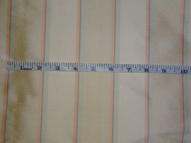 100% SILK DUPIONI FABRIC Red,Orange,Light Gold & Green COLOUR Stripes 54" wide DUP#S52[4]