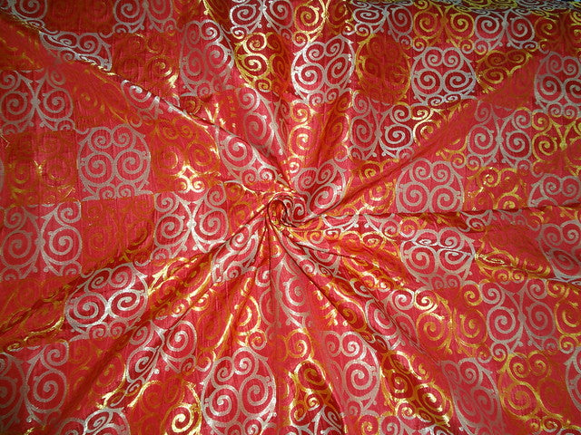 BROCADE FABRIC Red,Flaming Gold &amp; Metallic Gold 54" wide BRO314[4]