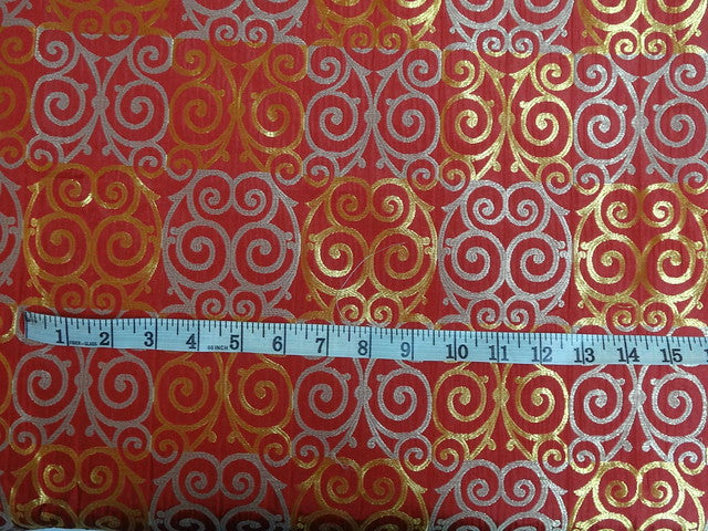 BROCADE FABRIC Red,Flaming Gold &amp; Metallic Gold 54" wide BRO314[4]