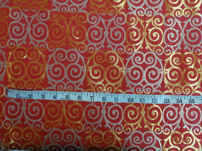 BROCADE FABRIC Red,Flaming Gold &amp; Metallic Gold 54" wide BRO314[4]