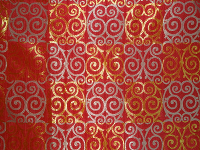 BROCADE FABRIC Red,Flaming Gold &amp; Metallic Gold 54" wide BRO314[4]
