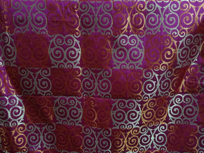 BROCADE FABRIC Pink,Flaming Gold &amp; Metallic Gold 54" wide BRO315[3]