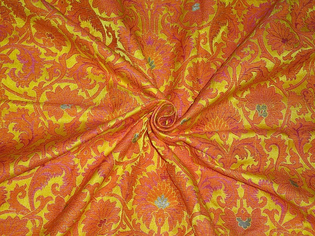 Silk Brocade Fabric Mango Yellow, Orange & Metallic Gold color 44" wide BRO317[1]