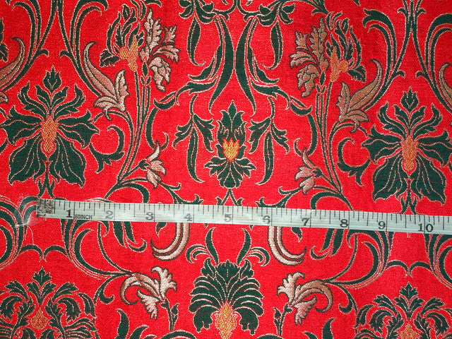 Silk Brocade Fabric Green, Red & Metallic Gold color 36" wide BRO317[2]