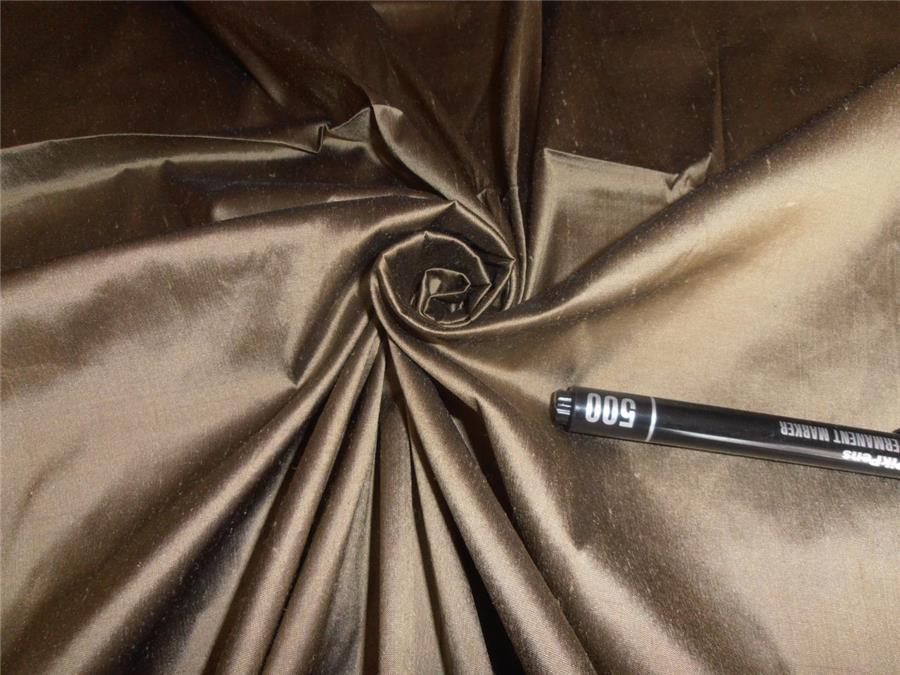 100%PURE SILK DUPIONI FABRIC KHAKI GOLD X BLACK COLOR 54" wide WITHOUT SLUBS DUP174[2]