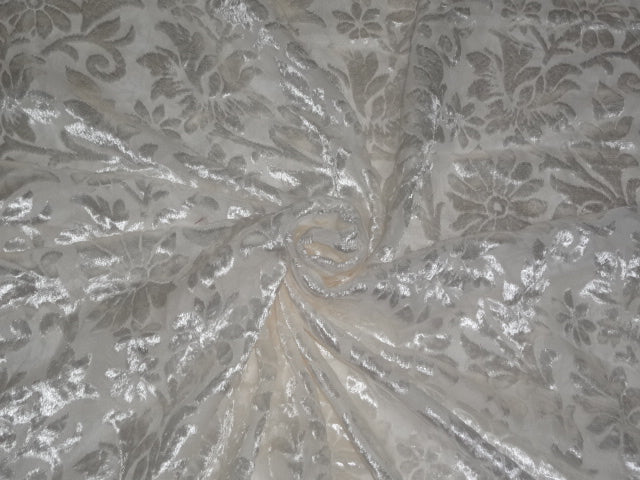 Ivory/Cream Devore Polyester Viscose Burnout Velvet fabric ~ 44&quot; wide